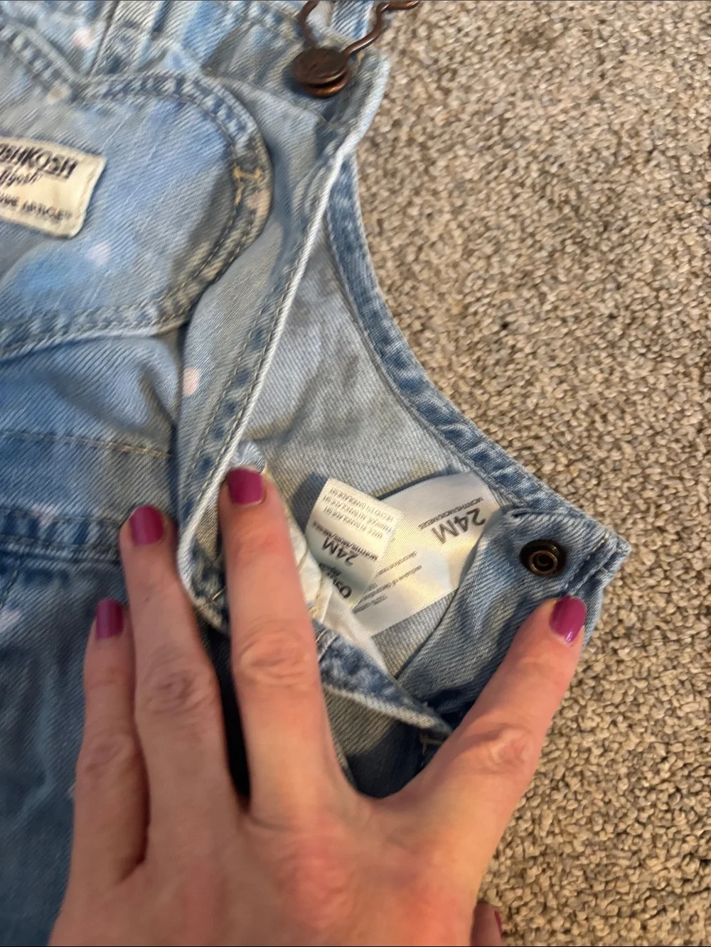 OshKosh B'gosh Light Blue Denim Overalls with Pink Heart Print